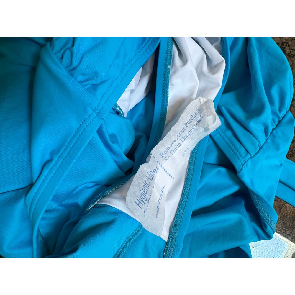 LA BLANCA Island Goddess High Neck Keyhole One Piece blue size 16 NWOT - Picture 6 of 6